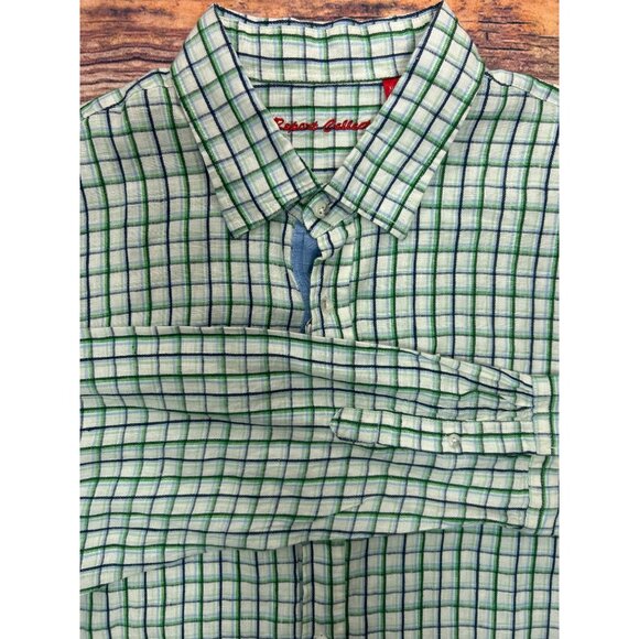 Report Collection Mens Plaid Linen Shirt XL NWT New Blue-Green Check - Picture 3 of 7